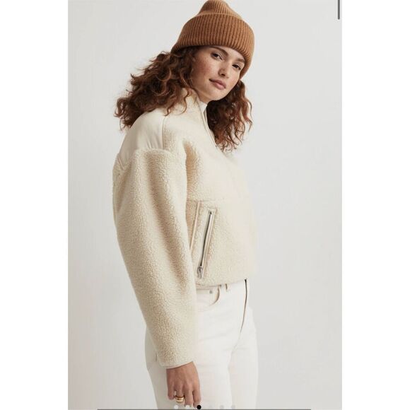 NWT Madewell Faux Shearling Half-Zip Pullover in Ecru size S - Picture 13 of 14
